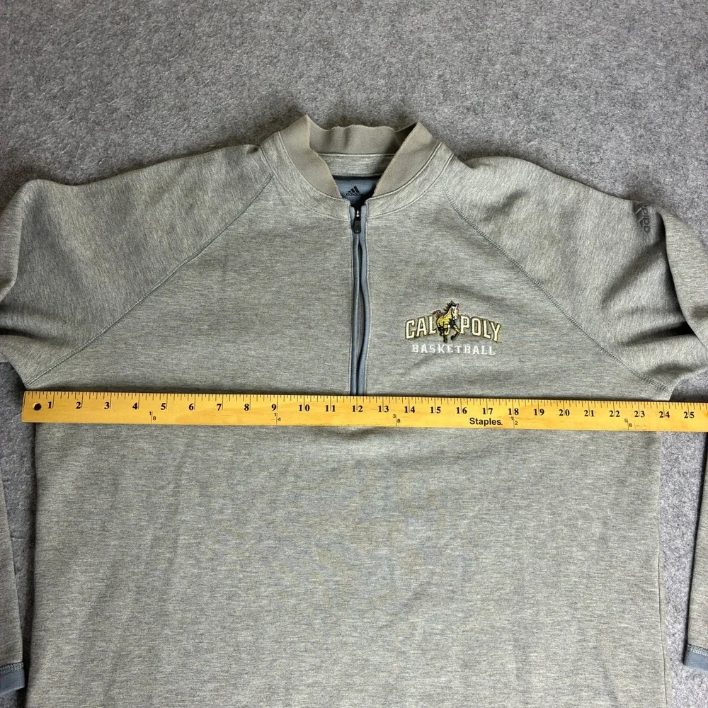 Adidas Cal Poly Basketball Men's Large Quarter Zip Pullover Gray Heathered